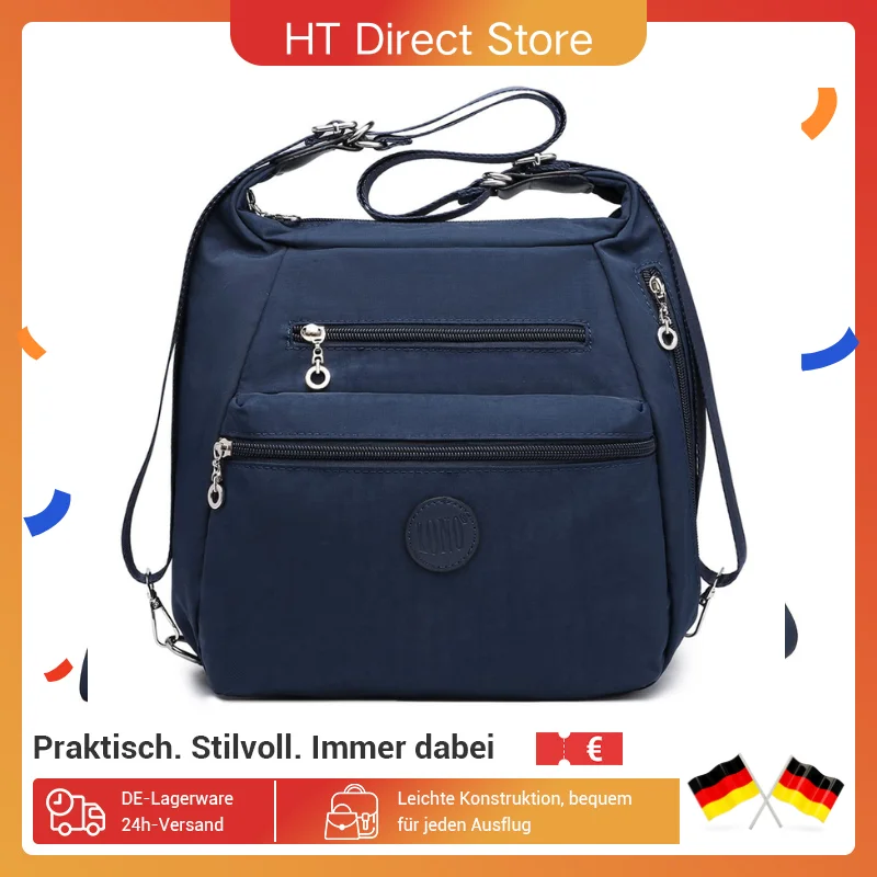 KONO Damen-Rucksack 3in1 – Wasserdicht, Anti-Diebstahl – Schultertasche/Tagesrucksack/Messenger – Praktisch für Reise