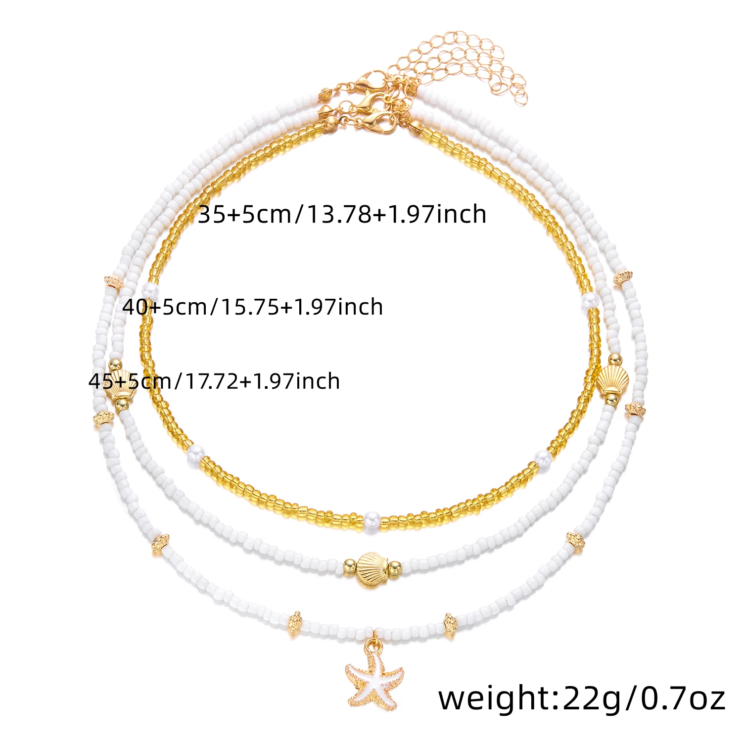 Böhmische Mehrschichtige Perlenkette für Frauen Goldfarben Seestern-Muschel-Anhänger Choker Sommer Strand Urlaub Schmuck Geschenk – Detail 5