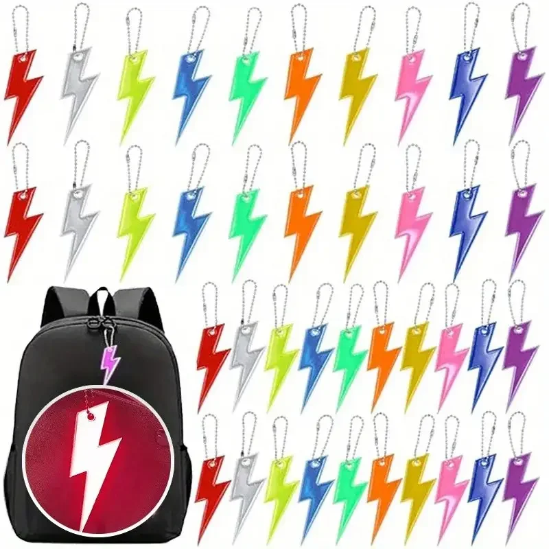 1/5/10/20pcs Reflective Keychains Colorful Lightning Outdoor Night Safety Backpack Pendants Fashion Key Rings Gifts