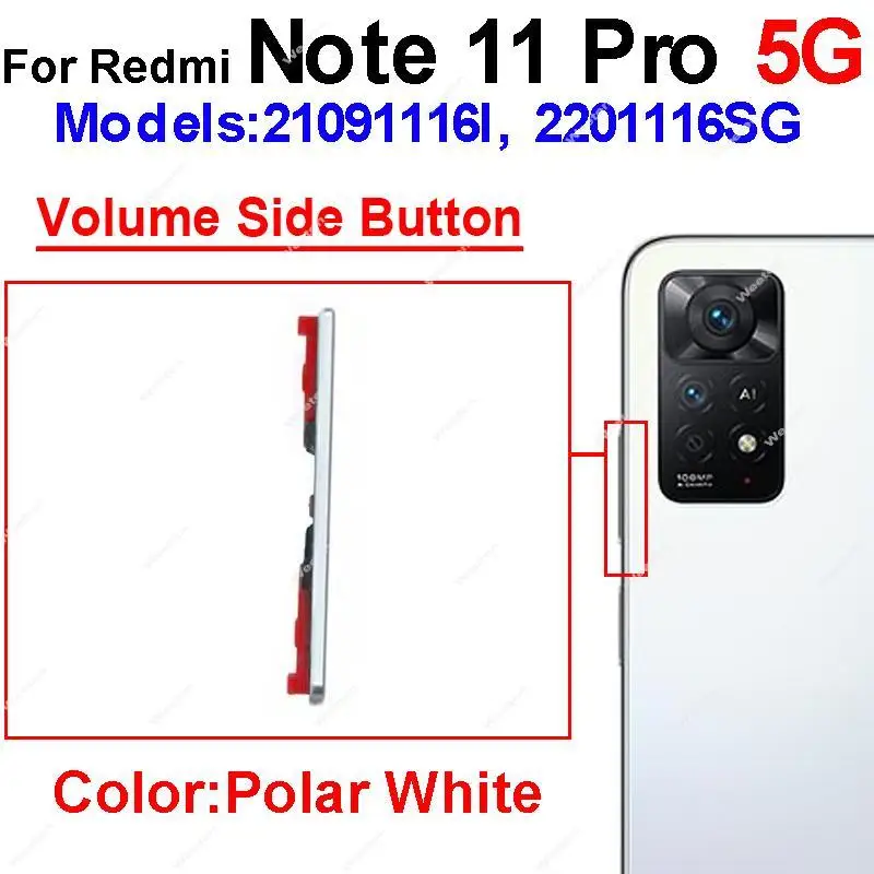 Up/Down Volume Side key For Xiaomi Redmi Note 11 11S Pro Plus 4G 5G Volume Button Side Button Replacement Repair Spare Parts