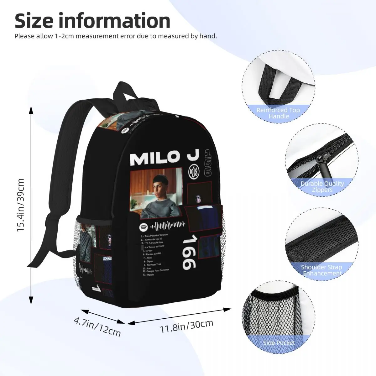 Rapper Milo J 166 Album Deluxe Backpack Student Boys Girls BookBag Men Women School Bag Computer Shoulder Bags