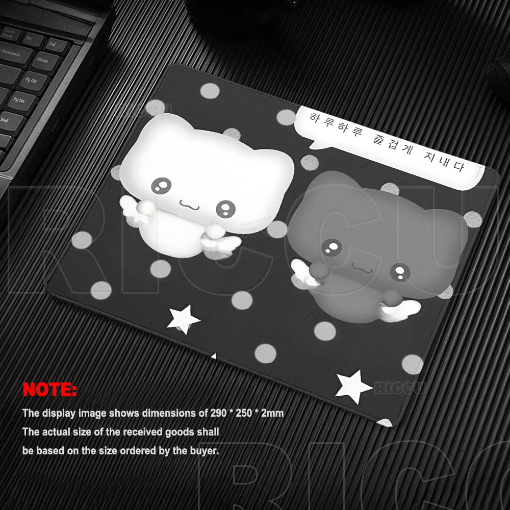 Anime Japanese Angel Cat Mouse Pads Protector INS Office Desk Accessories Mat Polka Dots Non-Slip Rubber Stitched Edge Small Rug
