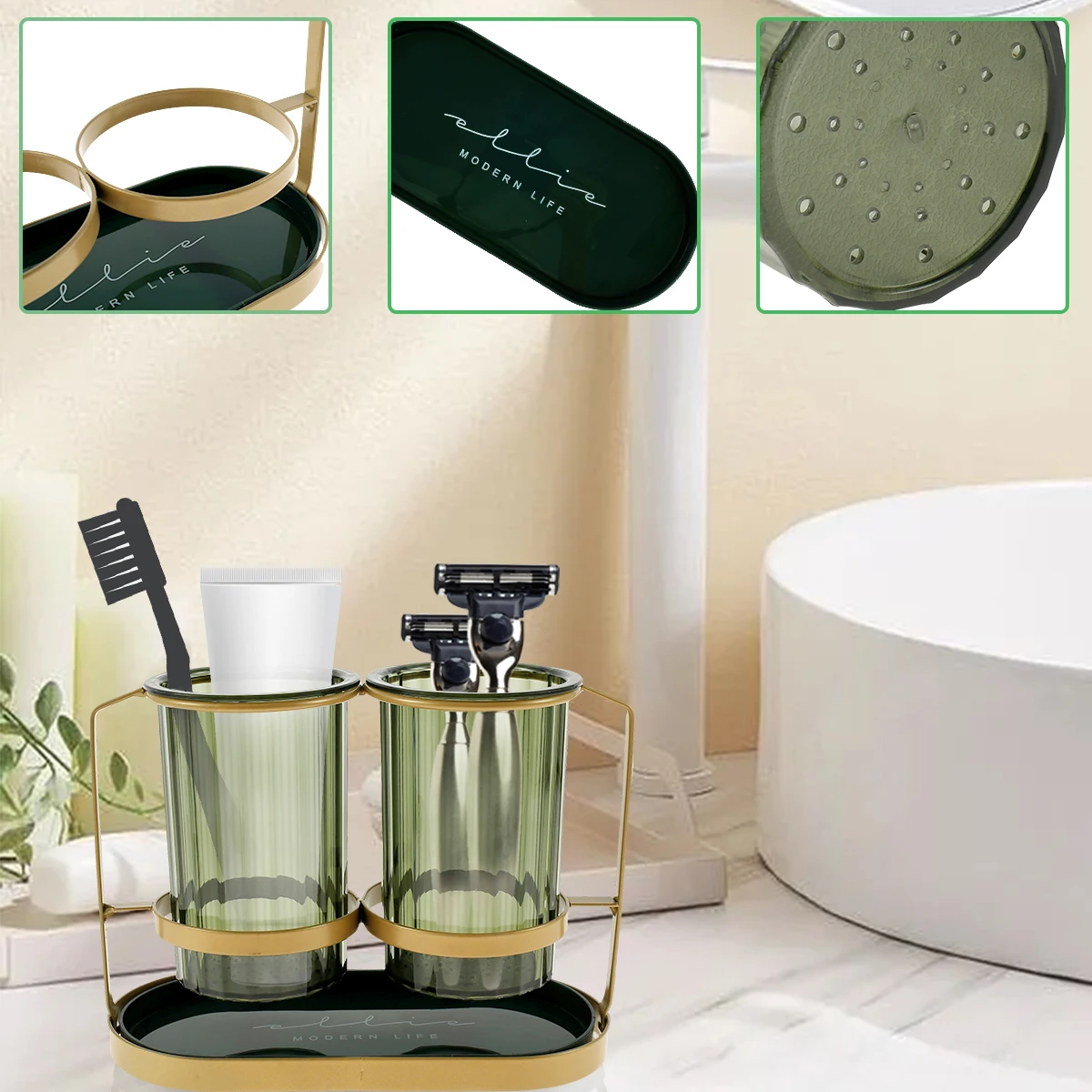 Toothbrush Holder Set for Bathrooms Drainage Utensil Holder Stylish Tooth Brush Stand Detachable Silverware Drying Rack