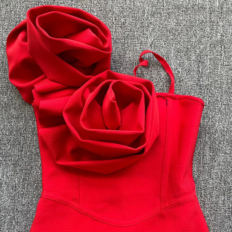 2026 Nieuwe Bandage Jurk Applicaties Asymmetrische Hals Over De Knie Bodycon Elegante High Street Show Avondfeest Een Stuk Jurken