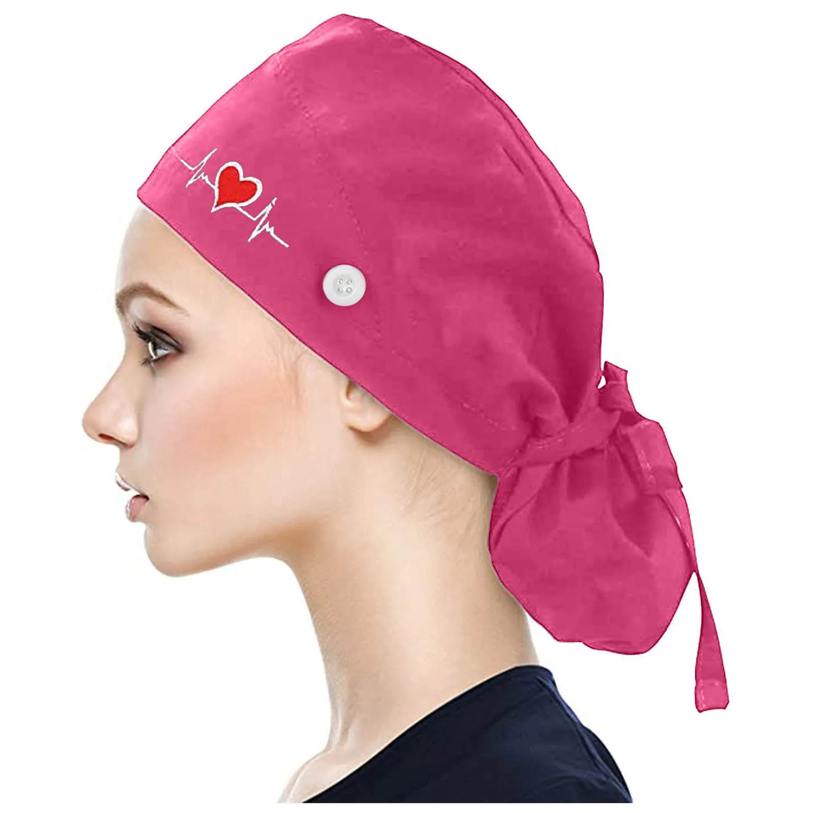 Gorros quirúrgicos ajustables, gorro de trabajo, soporte para cola de caballo, gorros de enfermería Bouffant con botones, turbante de pelo largo, sombreros para mujeres y hombres