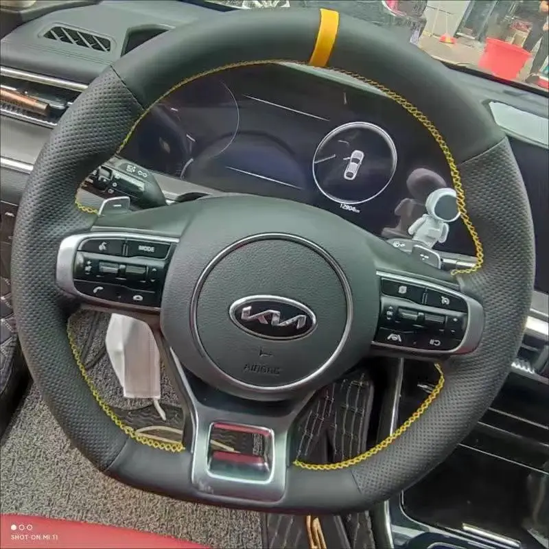 

100% For KIA K5 DL3 2020-2022 Sportage 5 GT-Line 2021-2023 Hand Stitched black Genuine Leather Car Steering Wheel Cover
