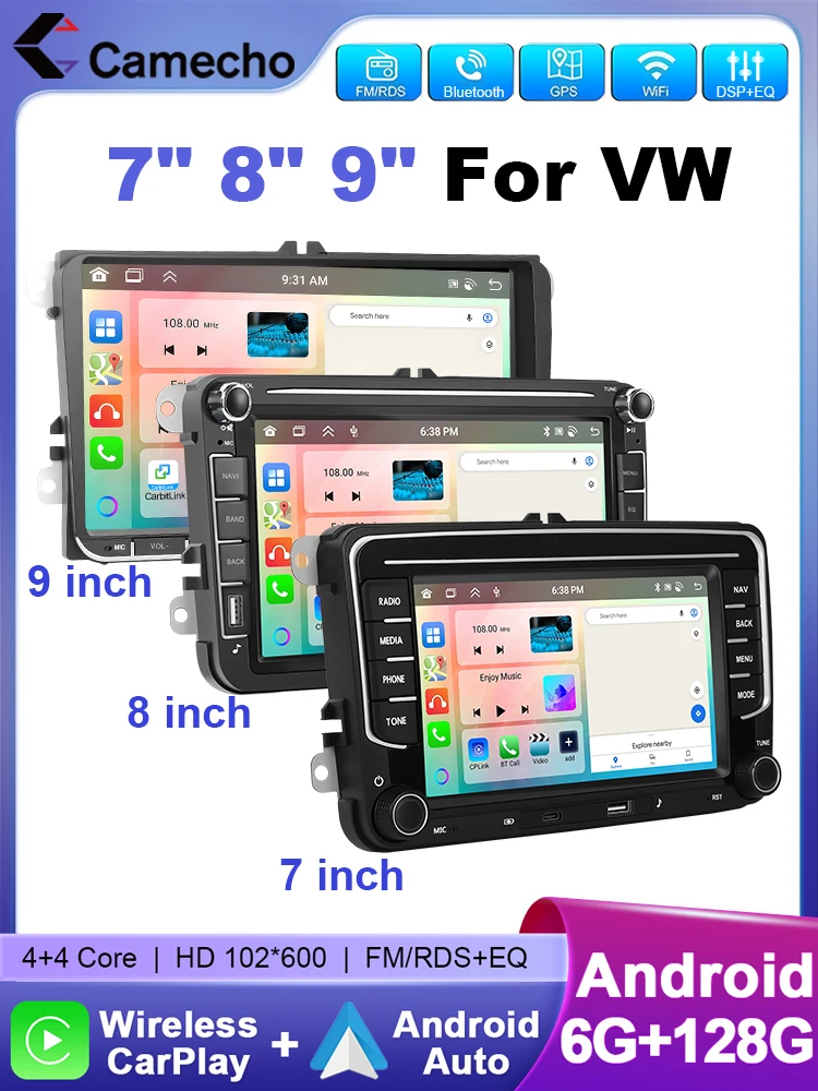 Camecho 7/9 Inch 6 + 128G Android Autoradio GPS Carplay voor VW Volkswagen Golf 5 6 Touran Passat B6 Polo Jetta Sharan Seat Skoda - afbeelding 2