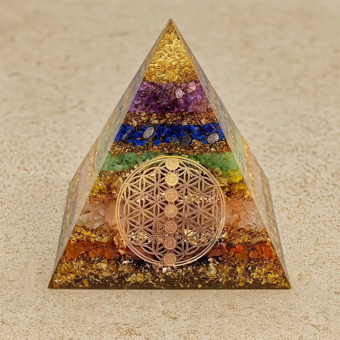 7 Chakra Blume des Lebens Orgon-Pyramide, Heilkristall EMF-Schutz Orgonit – Detail 3