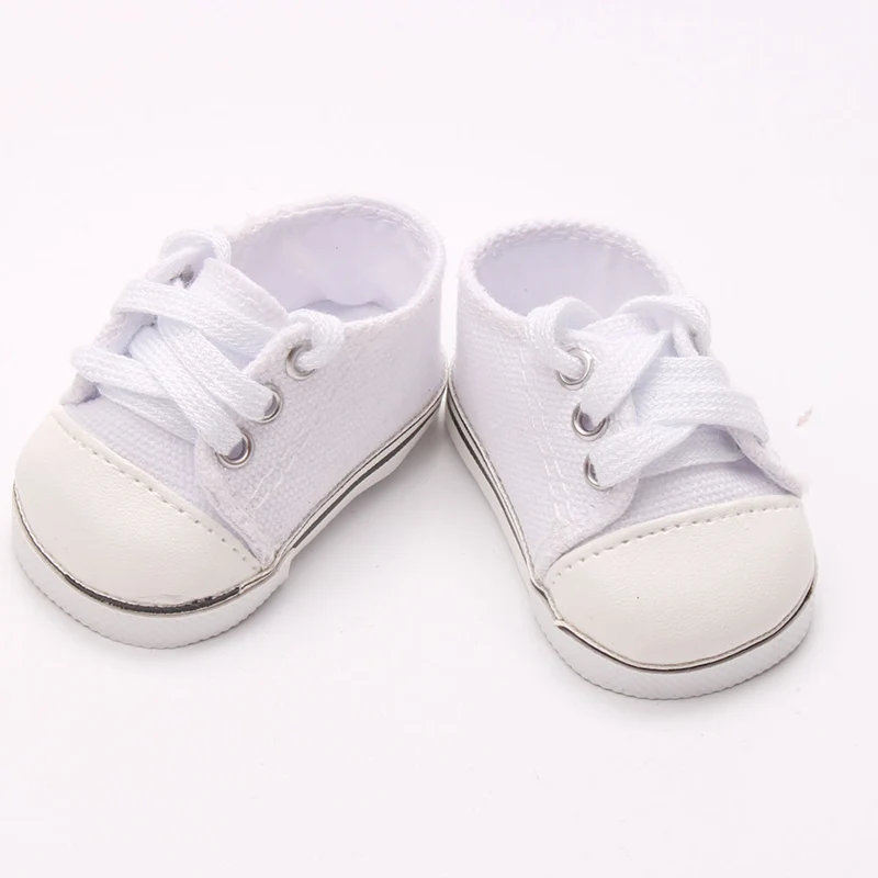 รองเท้ากีฬาตุ๊กตาเด็กผู้หญิงขนาด18นิ้ว2คู่ของเราและรุ่นอเมริกัน43ซม. รองเท้าผ้าแคนวาสสำหรับเล่นกีฬาสีสันสดใส