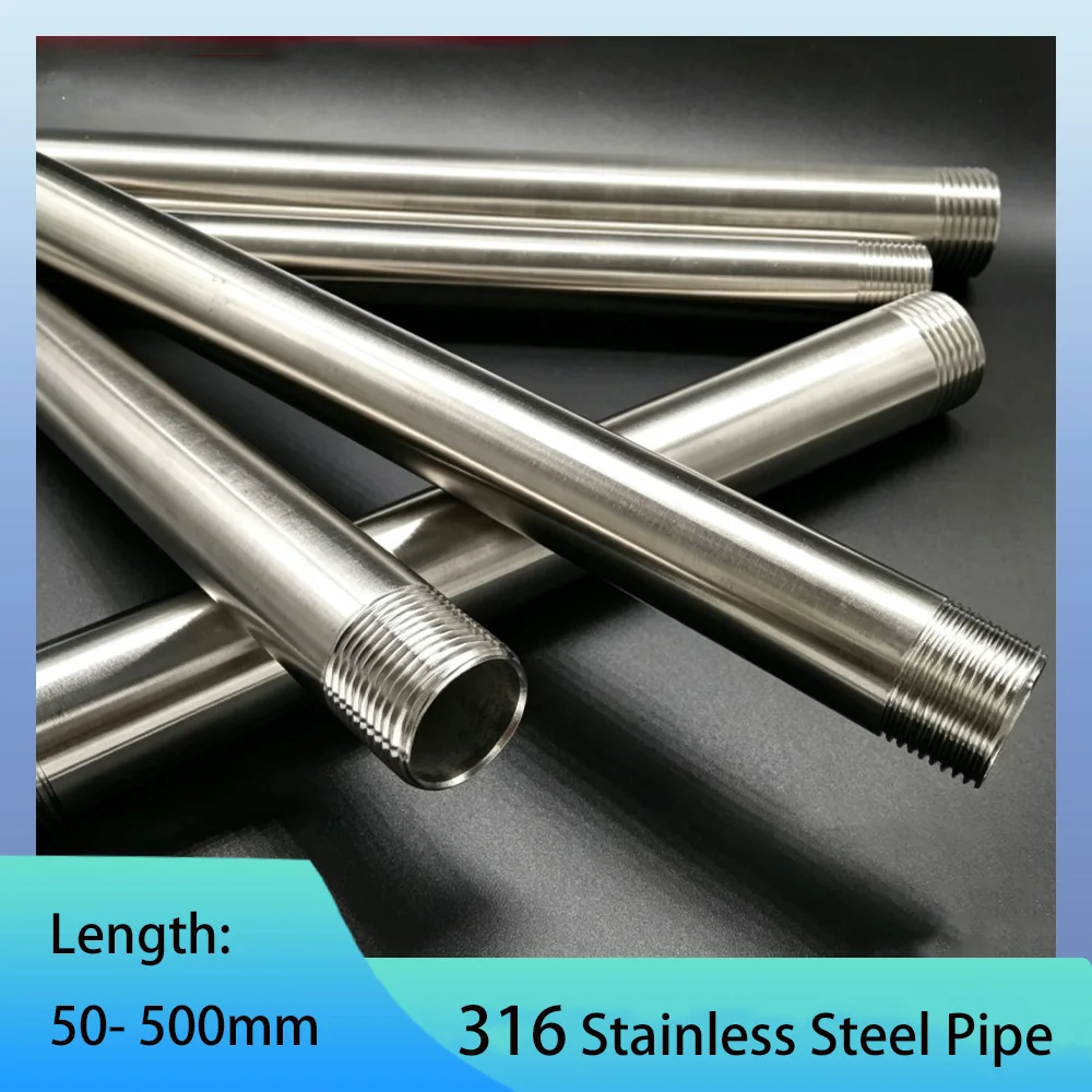 1Pcs 316 SS Double Male Thread Pipe Nipple Thick 2mm Threaded Short Connecting Pipe 1/2