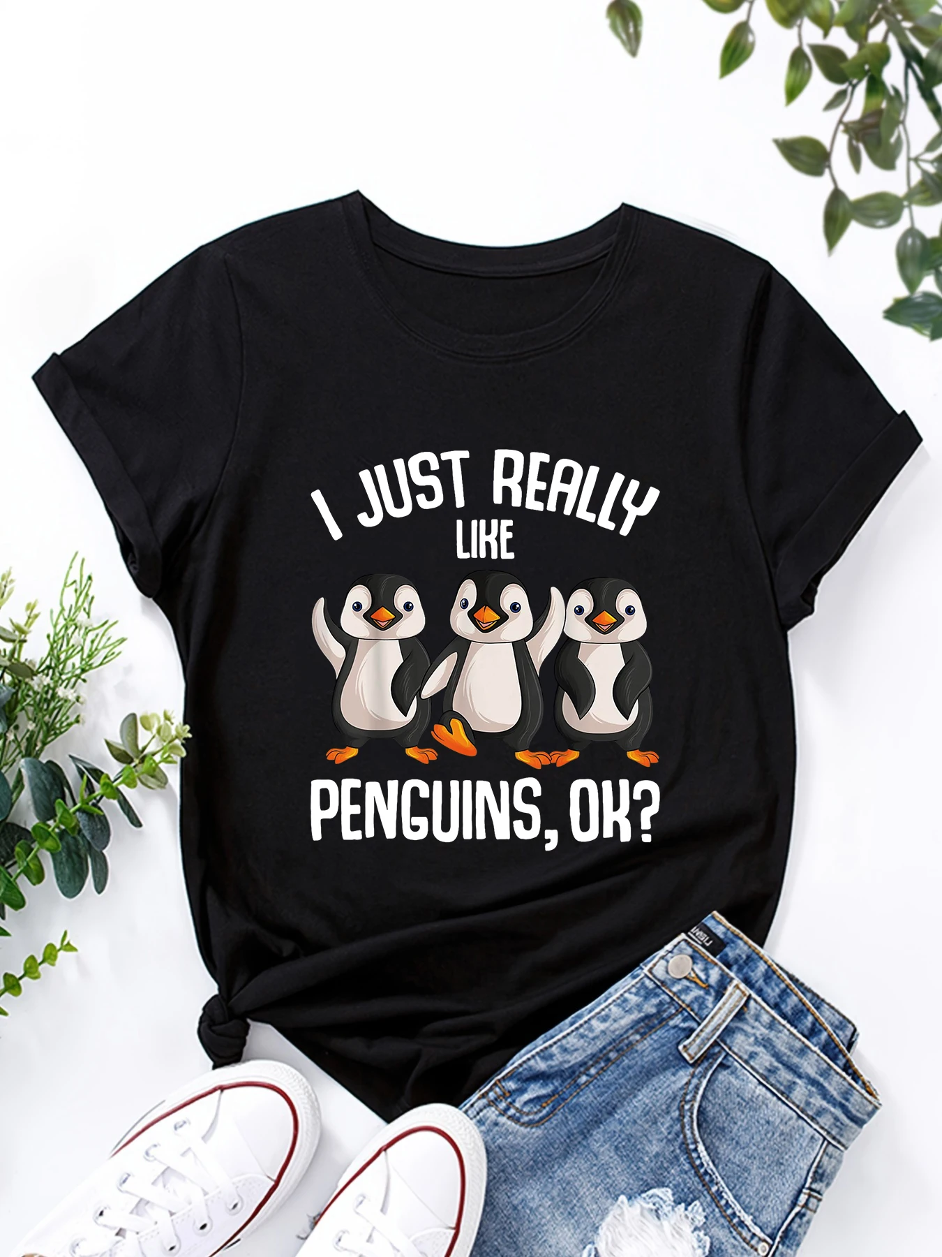 New Print Fashion Women T-Shirt Penguin Lover T-Shirt Female Short Sleeve O-neck T-Shirt Funny Cartoon Graphic Tshirt Streetwear