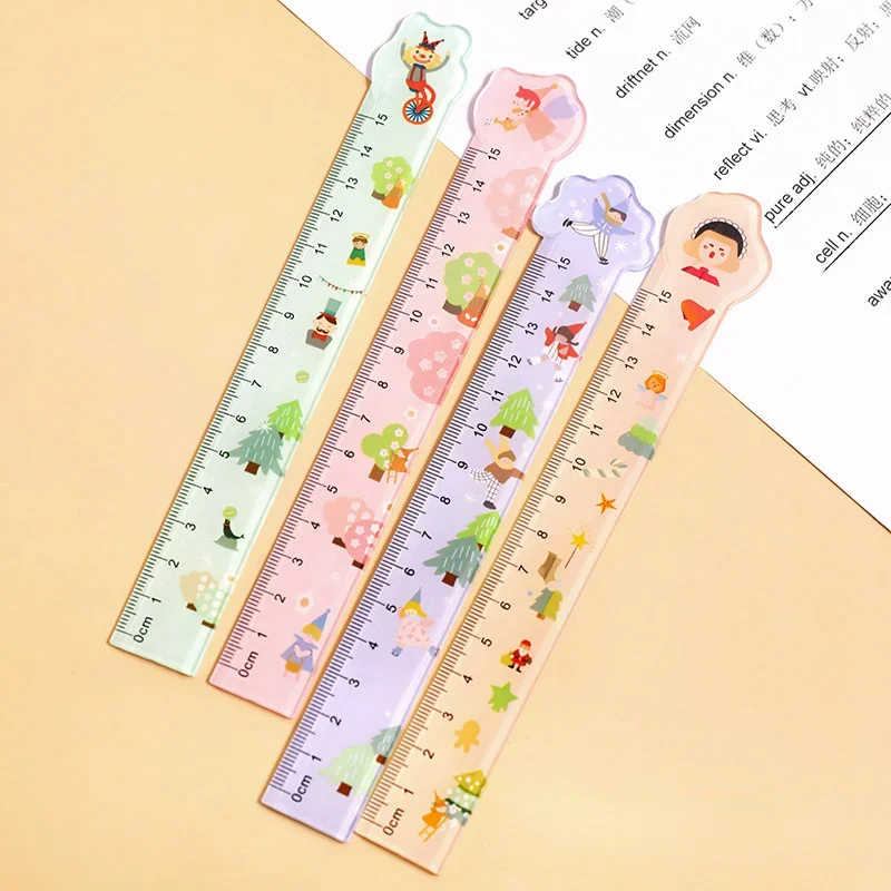 New 1 Piece Cute Kawaii Stationery Cartoon Drawing Gift Office School Cute Straight Plastic Ruler 15cm Kawaii School Supplies