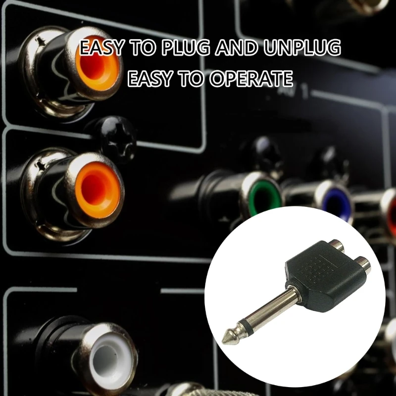 1/4In 6.35mm Male to 2 Female Sound Adapter 6.35mm to Mono Adapter for Music Connection Metal Plugs Converters 5pcs