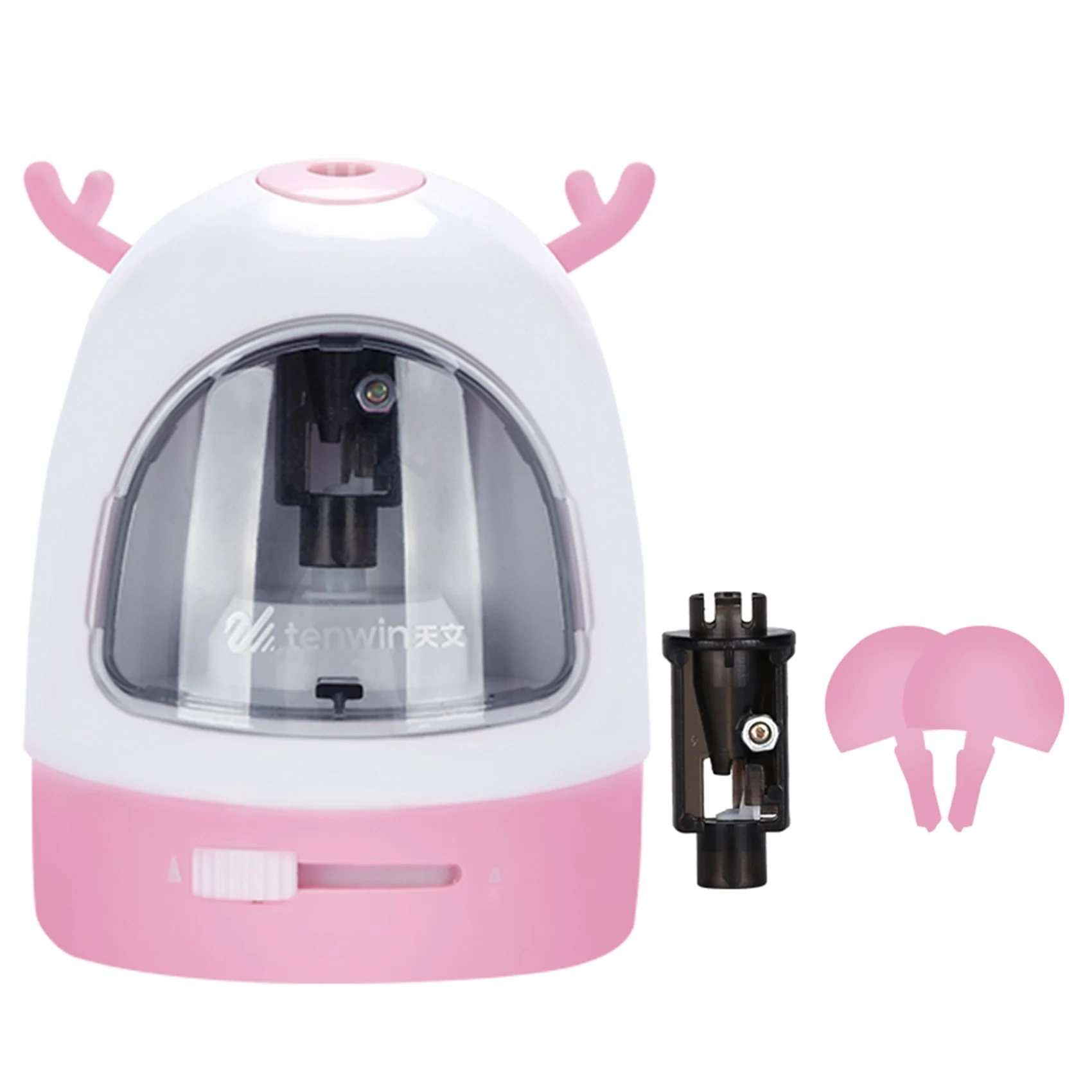 TEN-WIN Electric Pencil Sharpener Cartoon Automatic Pencil Sharpener Stationery for Students School Supplies(Pink+White)