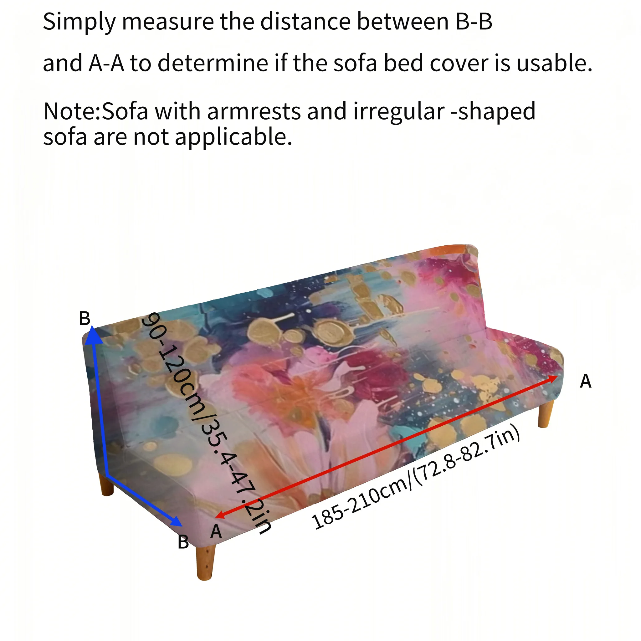 Abstract oil painting flower sofa bed cover, armless elastic sofa cover, dustproof and non-slip furniture protective cover