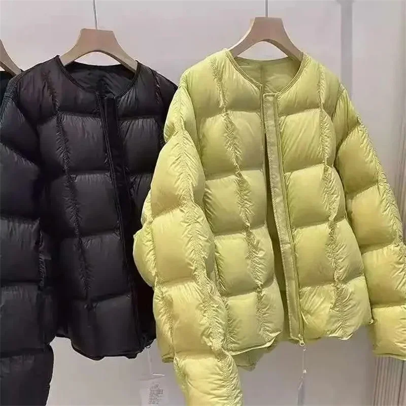New Winter Korean Thick Warm Down Cotton Jacket Women Parkas Casual  Simple Solid Color Round Neck Outerwear Female Overcoat