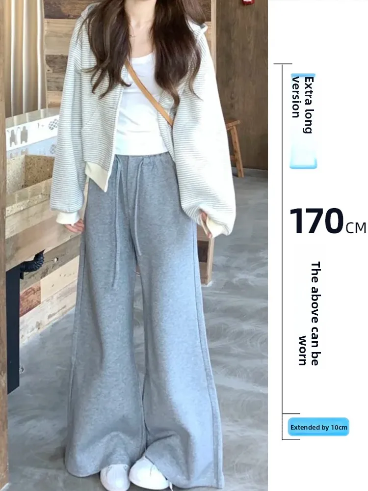 

ay Dstring Sports Pants Women's Extended Thiened Loose Slim Wide Leg Floor-Length Sweatpants Casual Straight Leg Pants