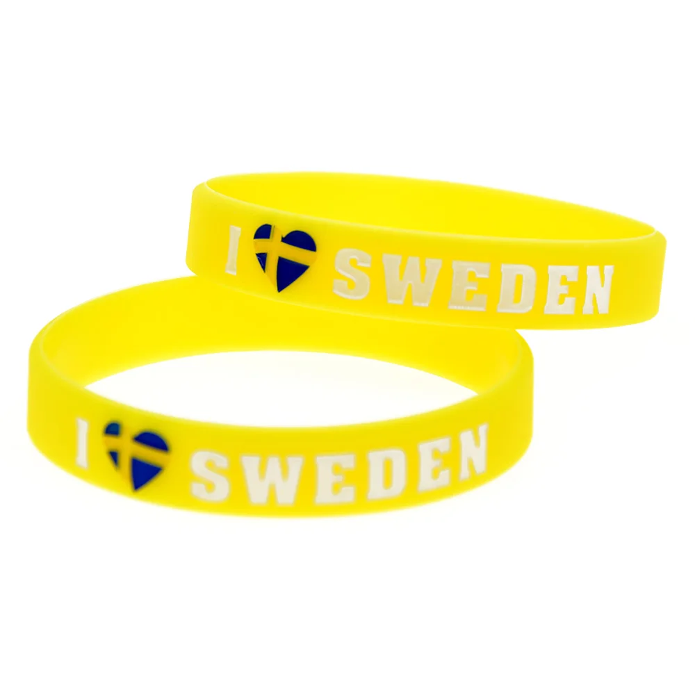 1 PC I Love Sweden with Flag Logo Silicone Wristband Adult Size 3 Colors