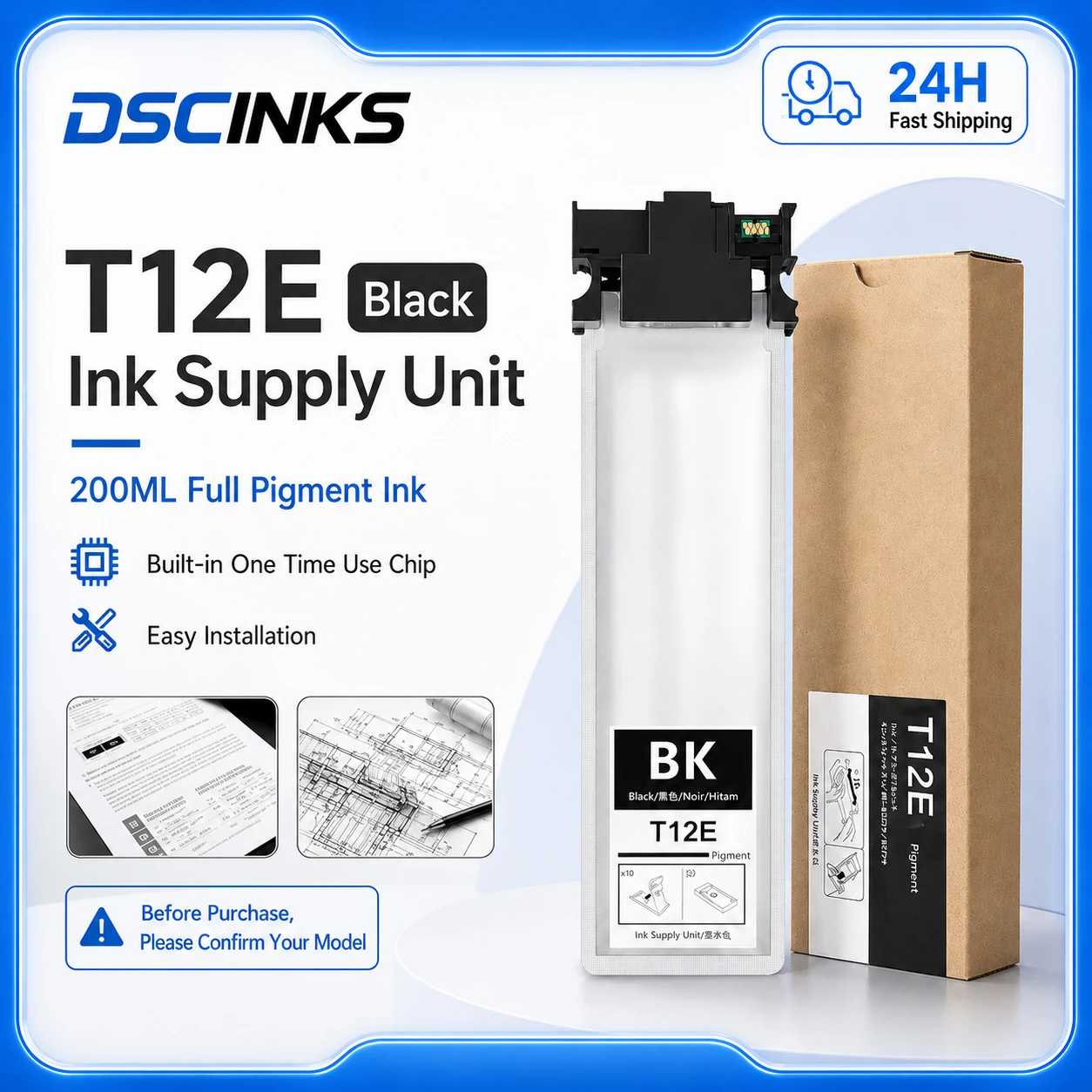 T12E T12E1 compatible Ink Cartridge Ink Bag With 200ml Black Pigment Ink Chip for Epson WF-M5399 WF-M5899 Printer ink supply
