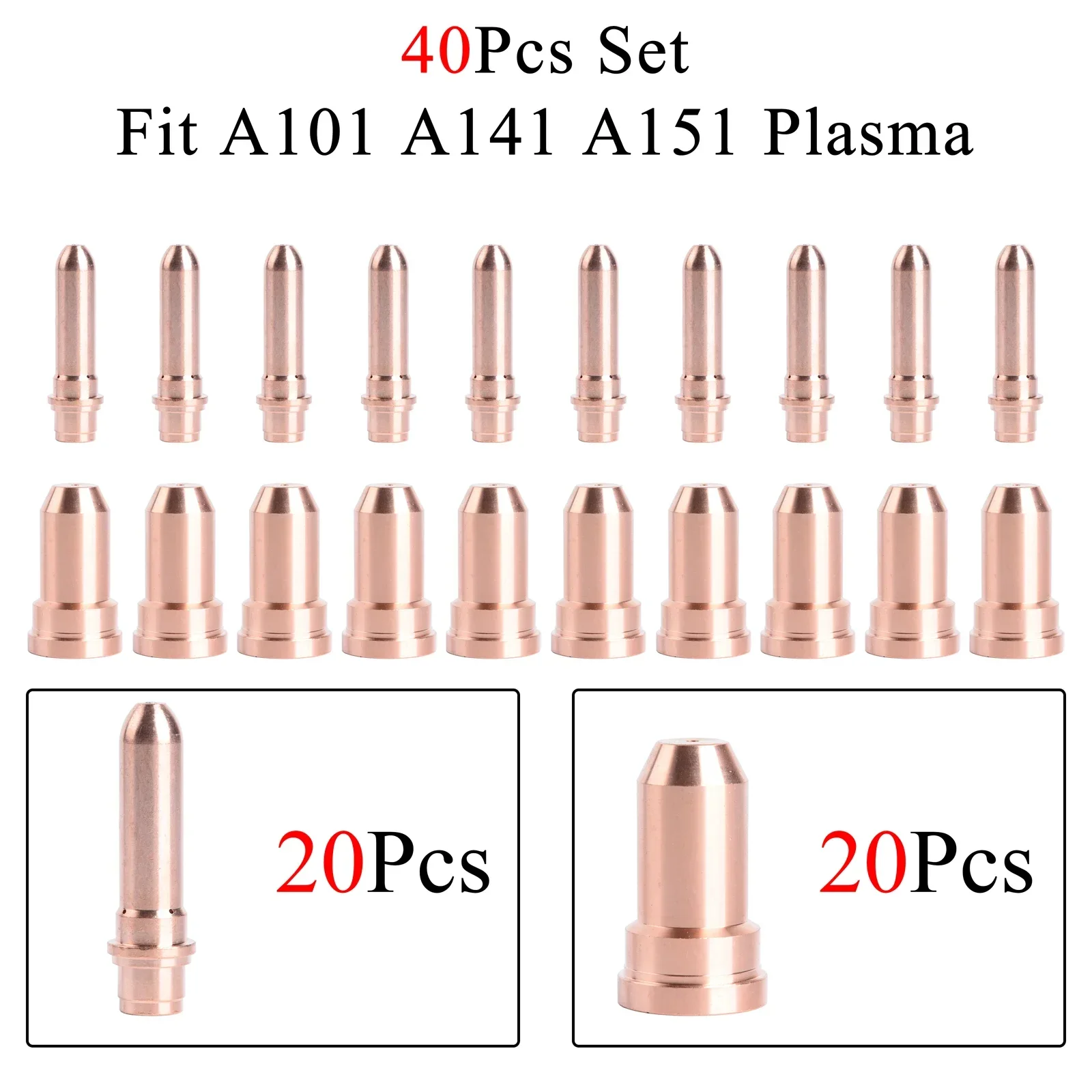 

40PCS Plasma Long Electrode PR0116 Long Nozzle Tip PD0117 1.4mm/1.7mm/1.9mm Fit Trafimet A90 A101 A141 A151