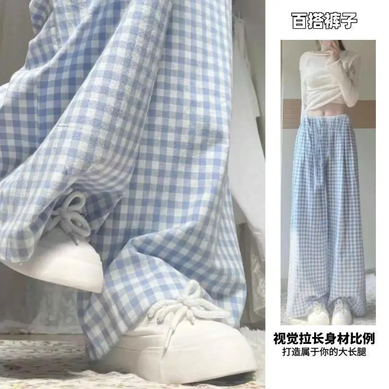 بنطال ذو قصة أرجل واسعة للإجازات النسائية الخريفية بطبقات مزدوجة على شكل حرف a للكلية منقوشة من قماش الجاكار مبطنة للسيدات سروال قصير محبوك