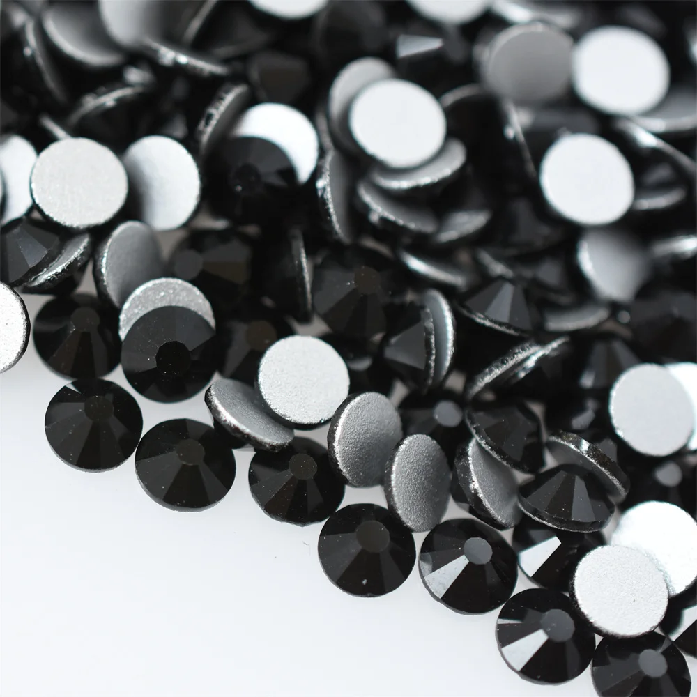 1440PCS SS4-SS40 Glass Black Jet Nail Art Decorations Non Hotfix FlatBack Rhinestones Loose Stones Crystals Strass DIY Charm