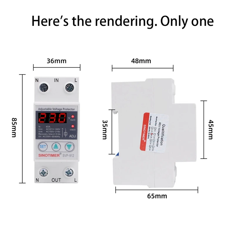 SINOTIMER LED Display SVP-912 40A Din Rail 230V Adjustable Overvoltage Undervoltage Protective Device Reset Protector Relay