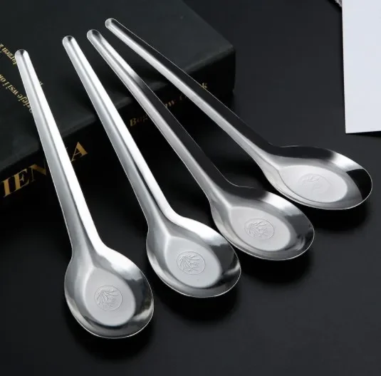 1/10PCS Stainless Steel Soup Spoon Silver Flatware Soup Rice Dinner Spoons Dessert Spoon Kitchen Tools Tableware Cooking Utensil