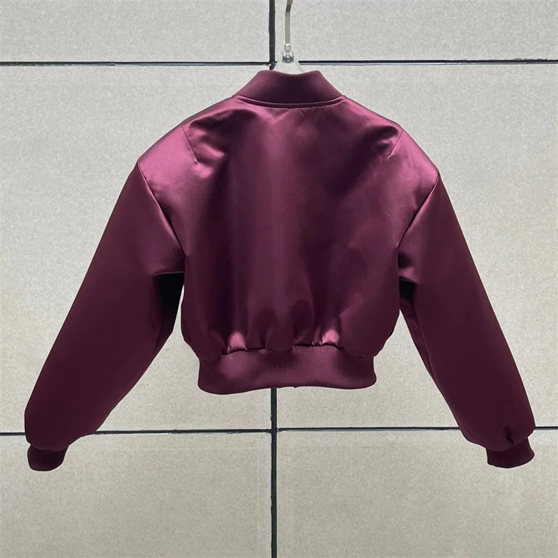 Vestes pour femmes 2025 hiver nouveau col de baseball coupe ajustée veste de pilote Satin brillant manteau pour femme veste rembourrée en coton vêtements d'extérieur