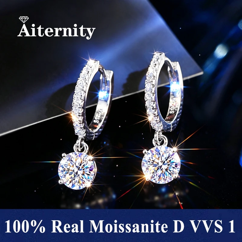 Feiner Schmuck Moissanit-Diamanten Tropfenohrringe Echtes 925 Sterling Silber 3EX VVS1 D-Farbe Rundschliff 5 MM GRA-Zertifiziert – Detail 2
