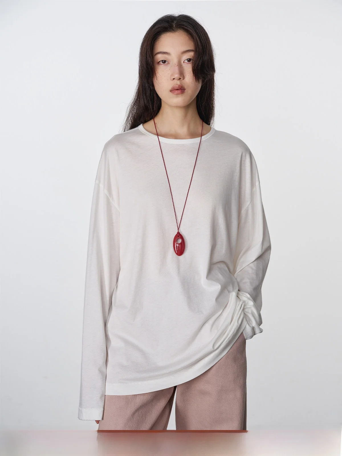 

LINDIS Новинка: Женский топ свободного кроя из шерсти и шелка, с круглым вырезом, длинным рукавом, однотонный, повседневный, комфортный