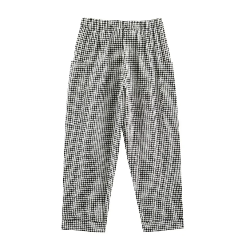 Guobioziy Women's Long Pants 2026 Autumn New Style Plaid Pattern with Large Pocket Decorative Casual Pants Personalized Fashion