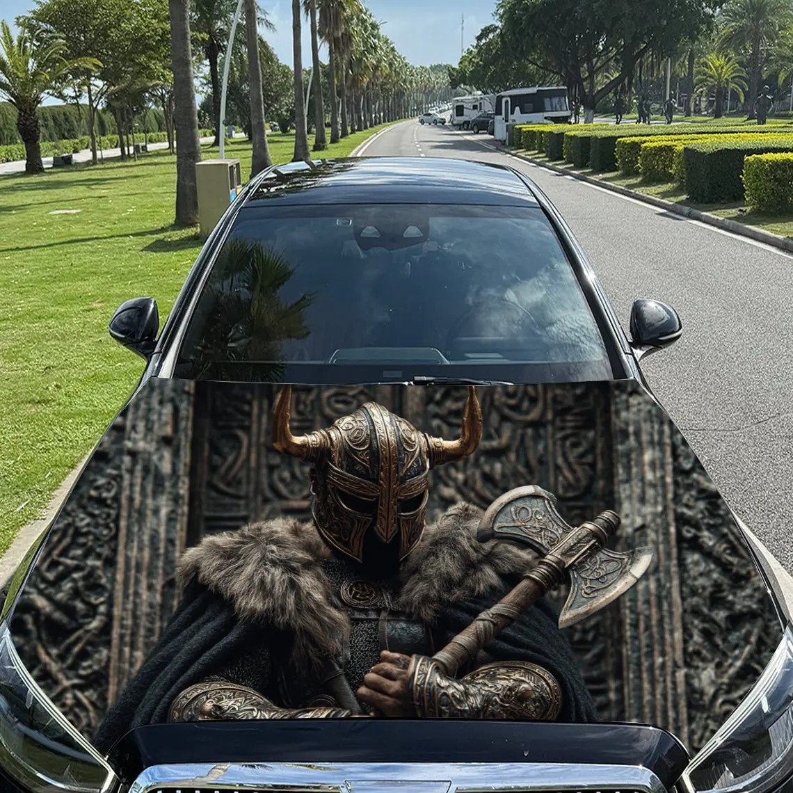 Viking Warriors Wielding Sharp Axes Car Hood Protection Stickers, Car Decoration Vinyl Packaging Stickers, Can Be Used For Decor