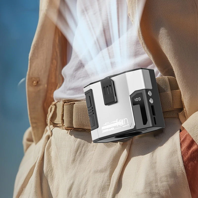 6000mAh 3-in-1 Waist Clip & Neck Fan, Rechargeable Mini Fan with LED Flashlight & Emergency Power Bank
