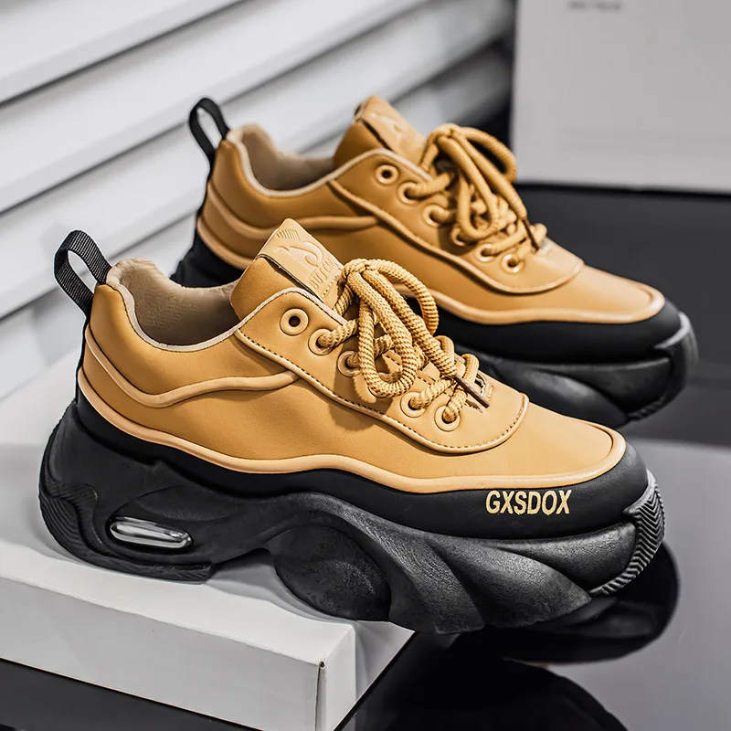 

Новый стиль, кожаная универсальная модная мужская модная спортивная повседневная мужская обувь на толстой подошве, нескользящая и износостойкая мужская обувь