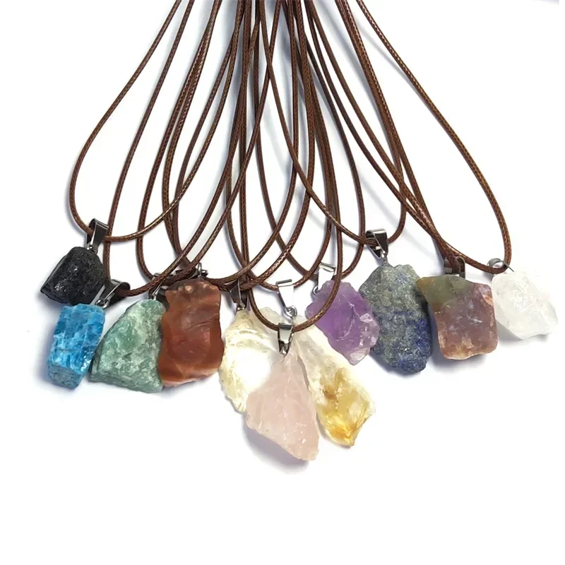 1/5/10/20/50pc Natural Irregular Raw Crystal Energy Stone Pendant Mineral Fluorite Amethyst Labradorite Sodalite Quartz Necklace