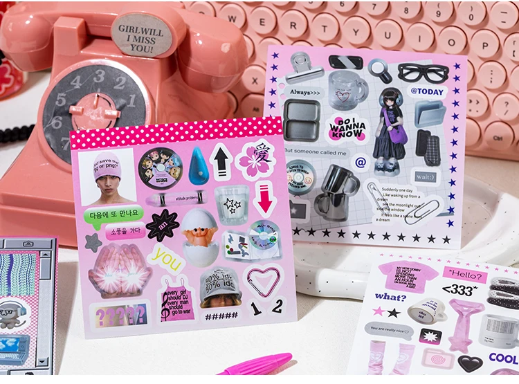 20/40 Pcs Y2K Millennial Electronic Style Die Cut Stickers Book for Scrapbooking Diary Handmade Japanese Stationery Decorative