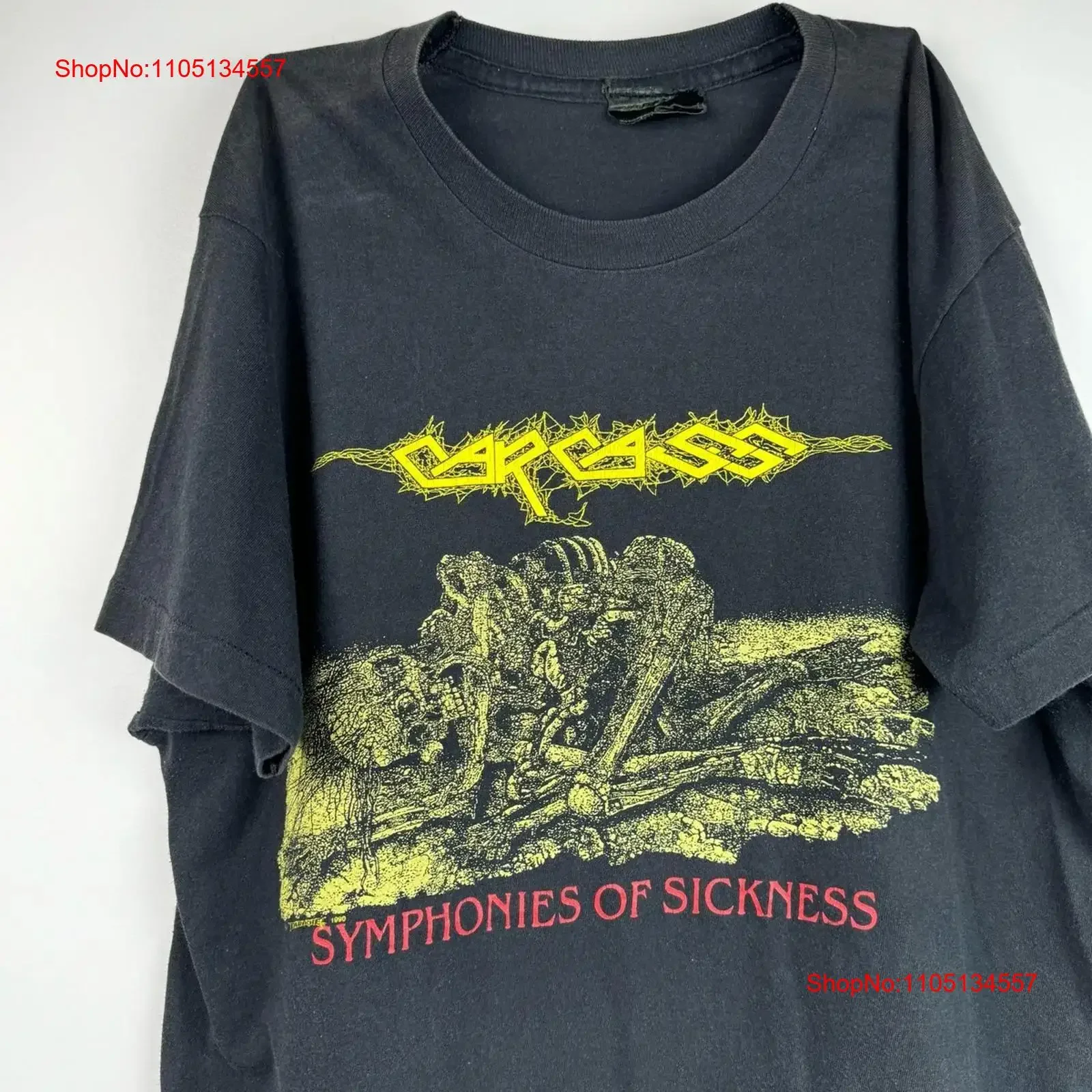 1990 Carcass Symphony of Sickness Retro Style Black T shirt NH18780 vintage Washed streetwear Comfortable Stylish