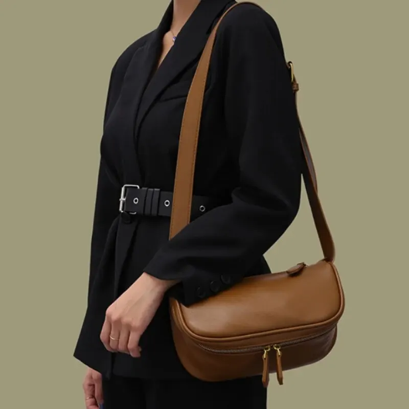 Fashion Solid Color PU Leather Women Fashion Shoulder Sling Bag Simple Wide Strap Shoulder Crossbody Bag