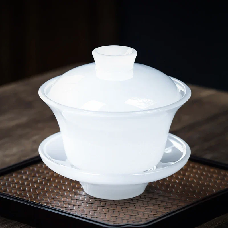 

Tianquan Белый нефритовый фарфор Gaiwan Fat White Glass Tea Tureen Большая чаша для приготовления чая Китайский чайный сервиз Kungfu Gaiwan