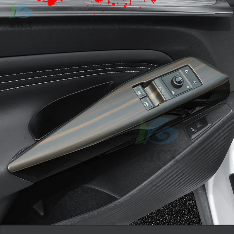 زجاج نافذة السيارة رفع التبديل غطاء أزرار ملصق الكسوة ل Volkswagen VW ID.4X ID.4 CROZZ 2021 2022 ABS ألياف الكربون الكروم #3