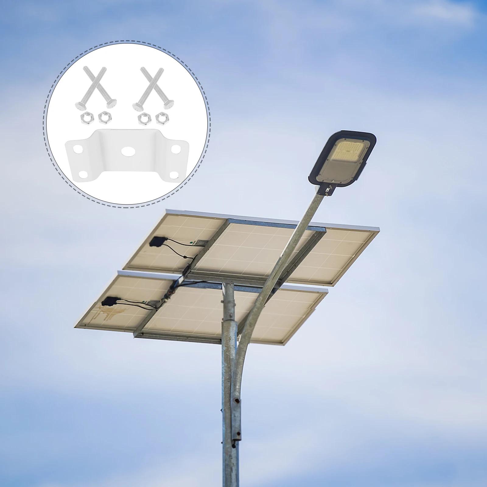 

Solar Light Pole Mounting Bracket Lamp Post Arm Installation Hoops Iron Sheet Extension Universal Lighting