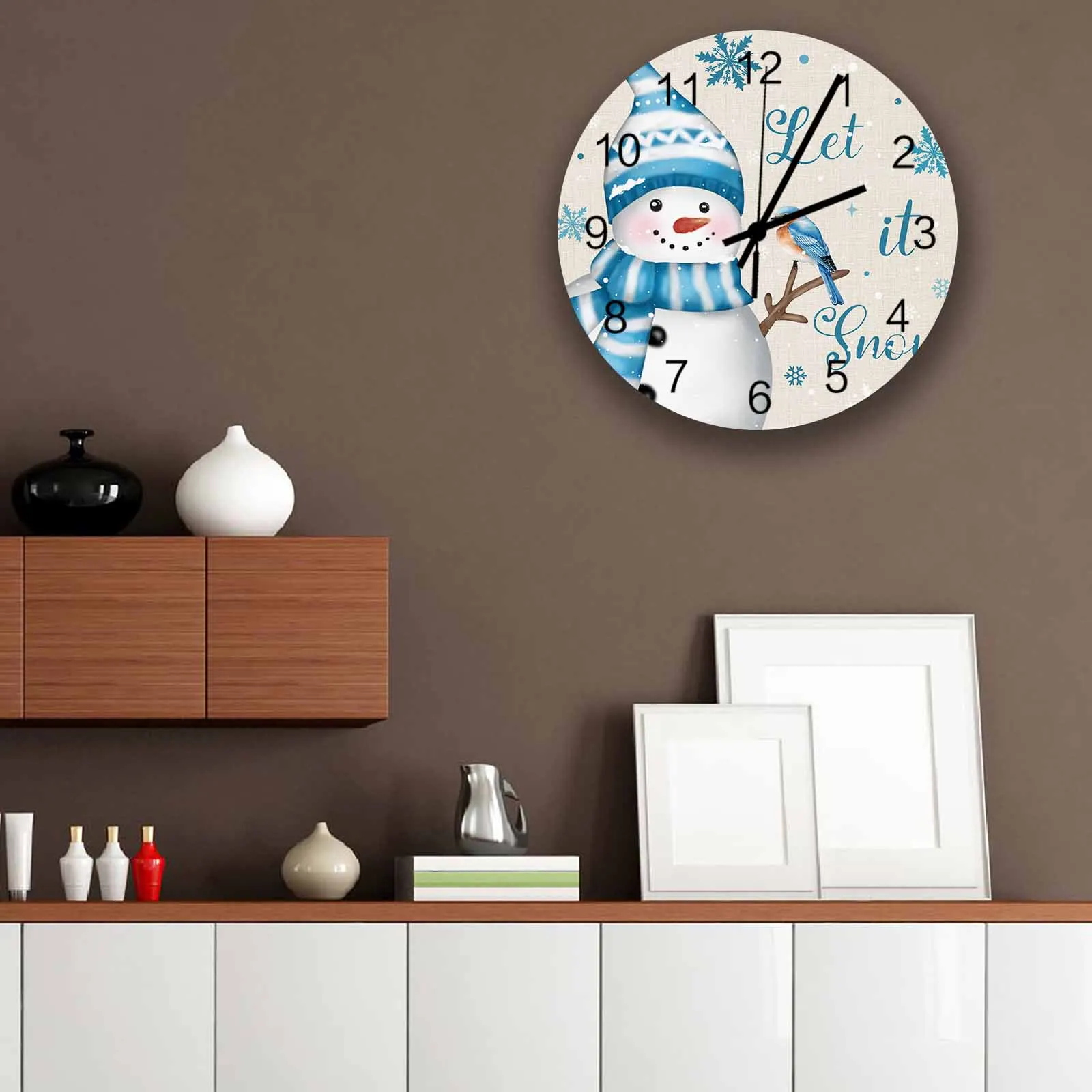 Christmas Snowman Snowflake Mockingbird Wall Clock Large Modern Kitchen Dinning Round Wall Clocks Bedroom Silent Hanging Watc