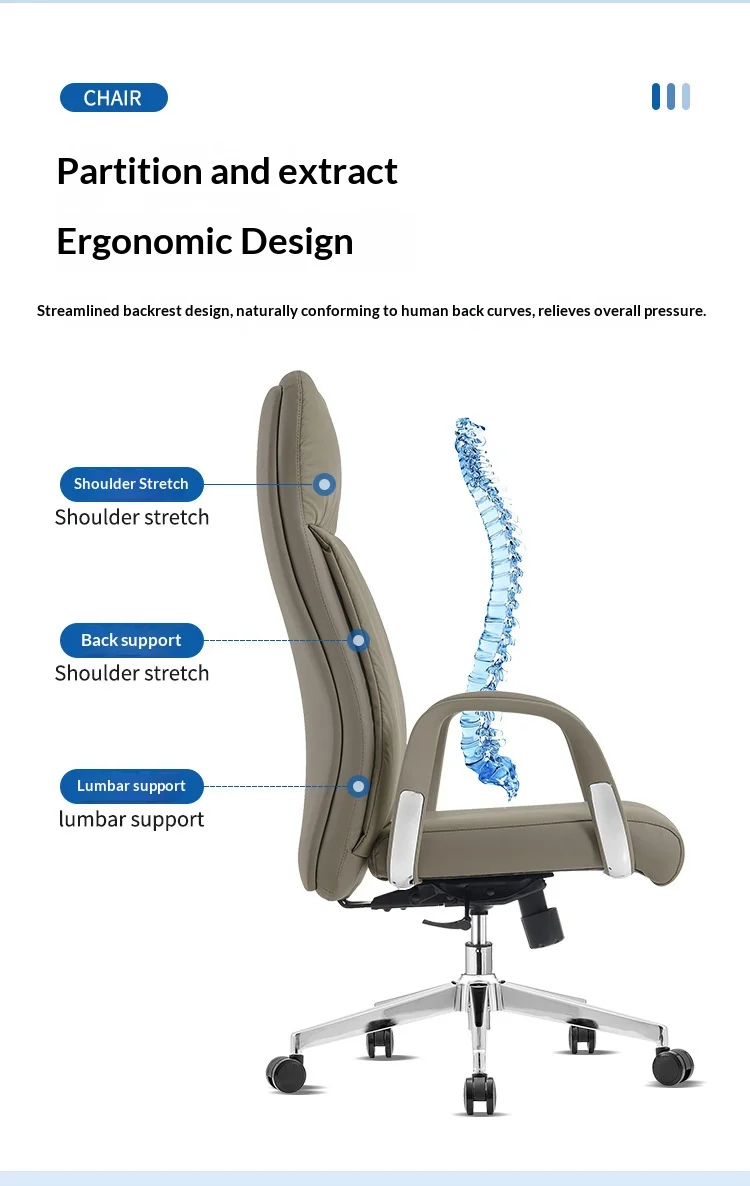 Ergonomically adjustable rotating office chair, leather executive chair