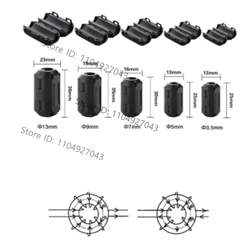 Ferrite Core Cord Ring Choke Bead RFI EMI Noise Suppressor Filter for PowerUSB Antenna HDMI-compatible AudioCable 3.5/5/7/9/13mm