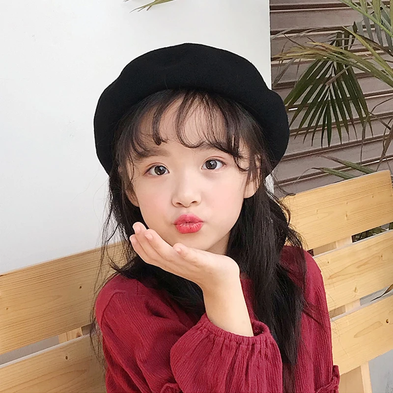 Autumn And Winter Children\'s French Beret Kids Girls All-match Solid Color Painter Hat Infant Bbay Fashion Caps Accessories