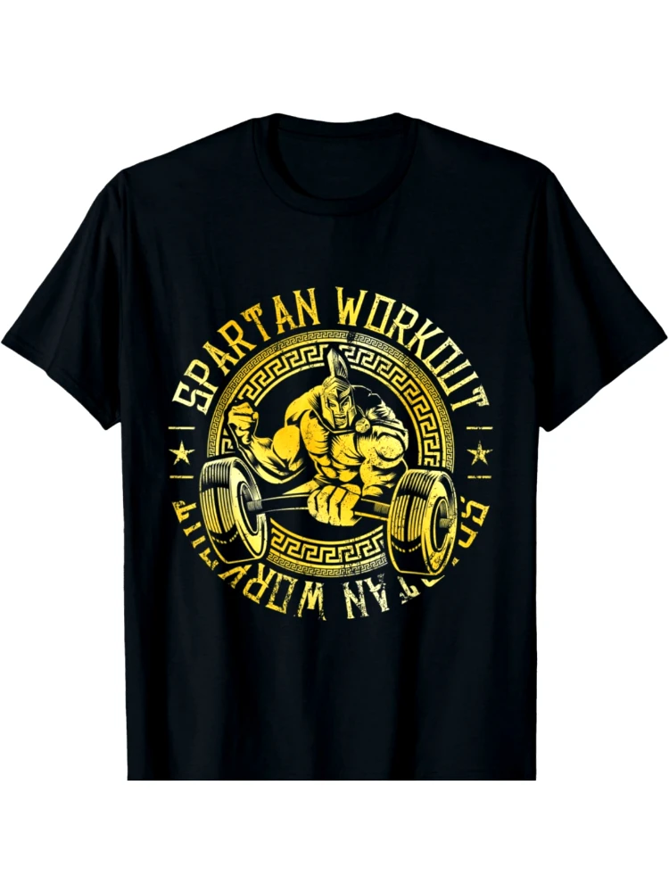 

Spartan Workout with Powerlifting Graphic, Black&Golden Weightlifting Design-100% cotton O-neck printed men's T-shirt.