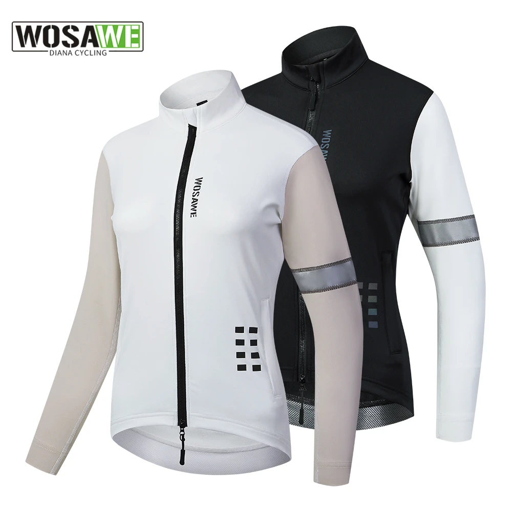 WOSAWE Winter Cycling Jacket for Women Windproof Breathable Thermal Fleece Outdoor Riding Apparel Bike Wear two way YKK Zipper