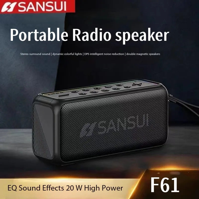 

Новый ретро-радио Sansui F61, беспроводной Bluetooth-динамик, вставка карты, мини-разъем Walkman, музыкальный плеер, портативный стерео сабвуфер