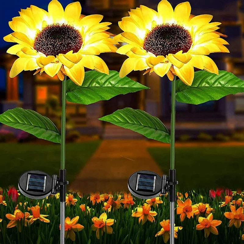 2 Pack Sunflower Solar Light Outdoor Waterproof LED Solar Light Lawn Landscape Light Courtyard Pathway Garden Decoration Durable